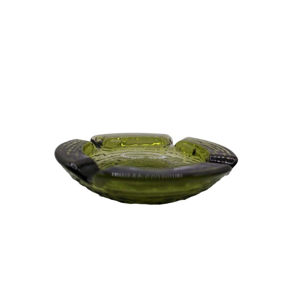 Vintage MCM Anchor Hocking Glass Ashtray Soreno Avacado Green Ripple 4” - Picture 2 of 9